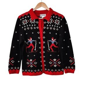 Chompas Peru‎ Hand Knit Cardigan Sweater Womens Size M Ski Nordic Artsy Birdseye